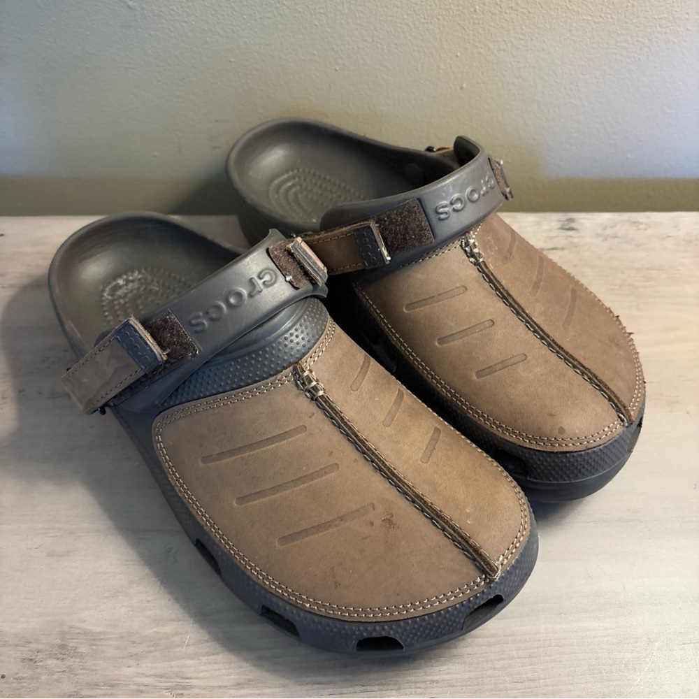 Crocs Yukon Vista Clogs Men’s Size 9 Brown Leather Upper Espresso Khaki